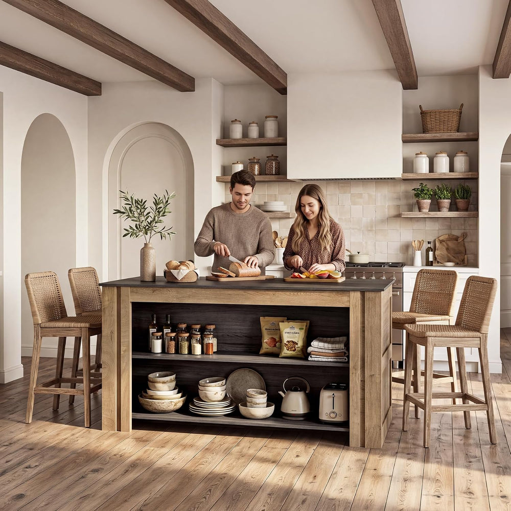 Tribesigns 59" Kitchen Island with Seating and Storage, Wood Kitchen Isl...
