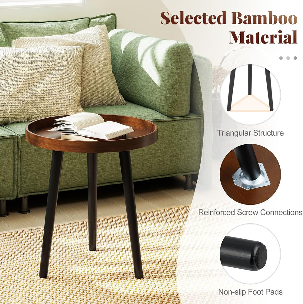 Giantex Round End Table, Mid Century Modern Side Table with Wooden Tray &...