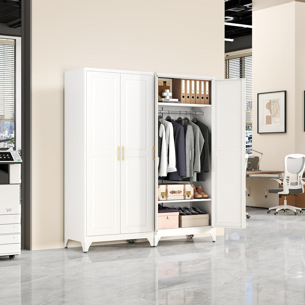 SteeLoong Metal Wardrobe Cabinet with Hanging Rod, 71" Tall Armoire Ward...