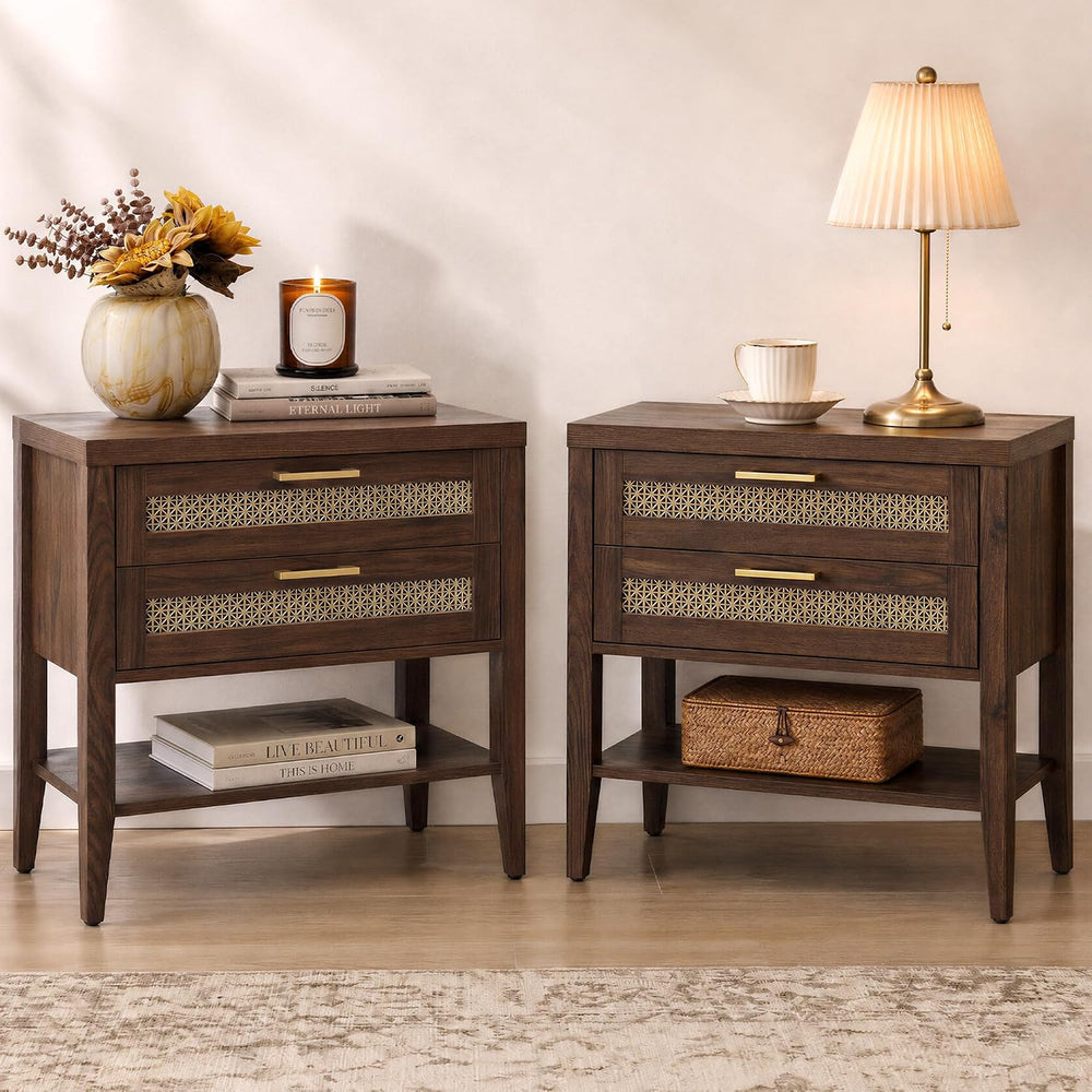 SICOTAS Night Stand Set 2,Rustic Nightstand Set of 2 with Drawer and Shelf | ...