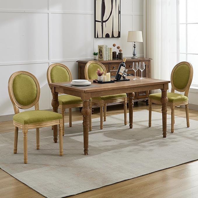French Country Dining Chairs Set of 4, Olive Green Kitchen & Dining Room ...
