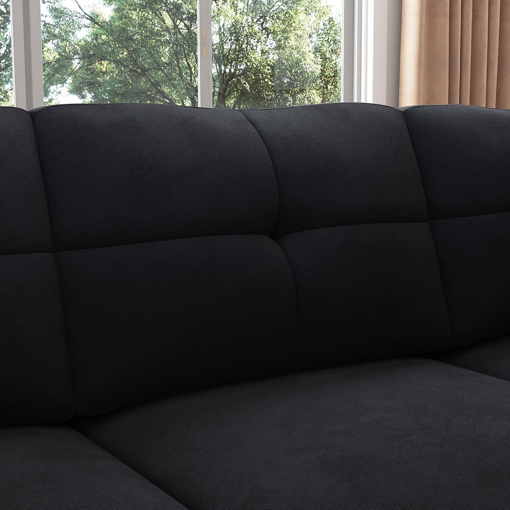 HONBAY Convertible Sectional Sofa L Shaped Couch,Velvet Black | Reversible Se...