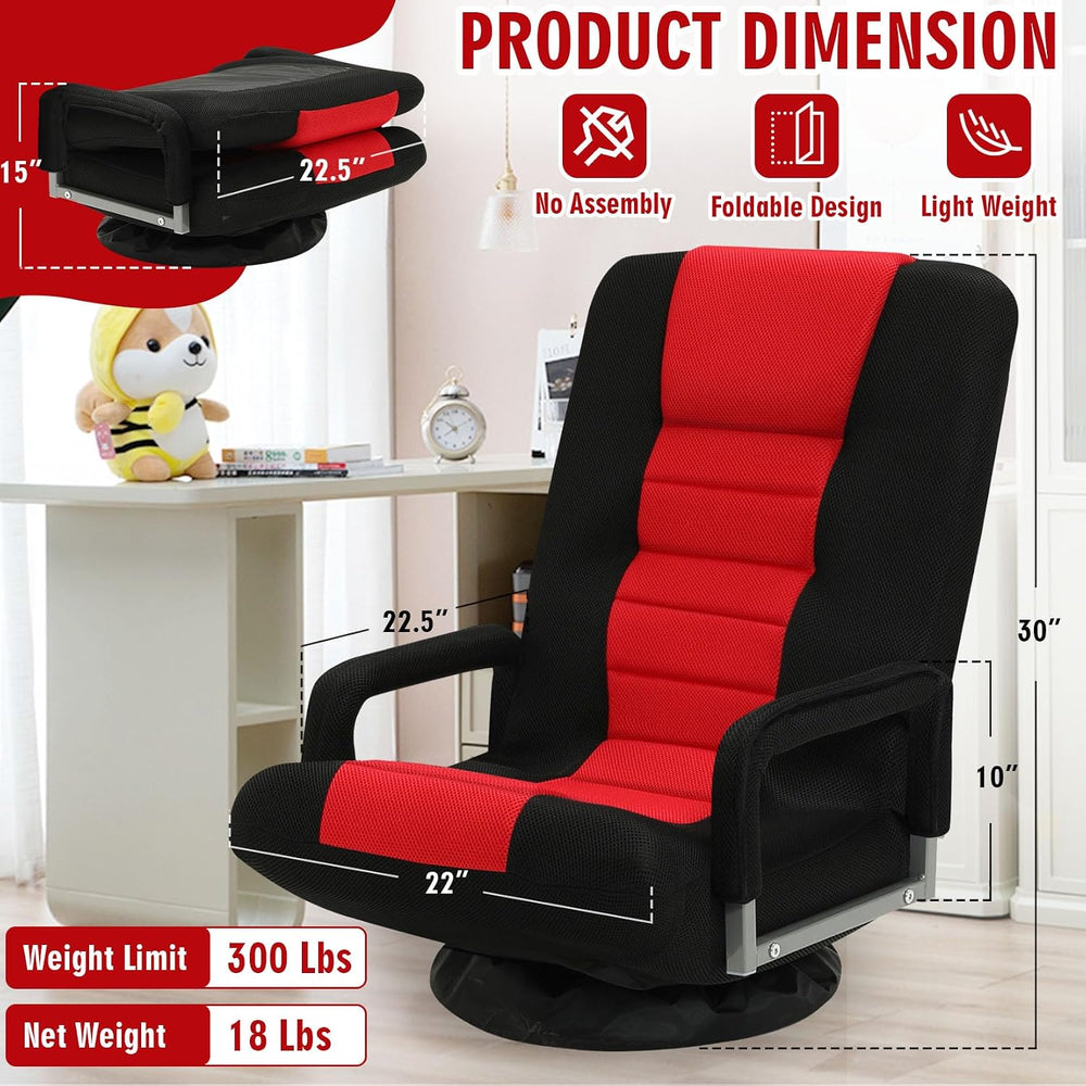 Swivel Floor Gaming Chair w/Armrests,Folding Video Reclining Sofa w/6 Adjusta...