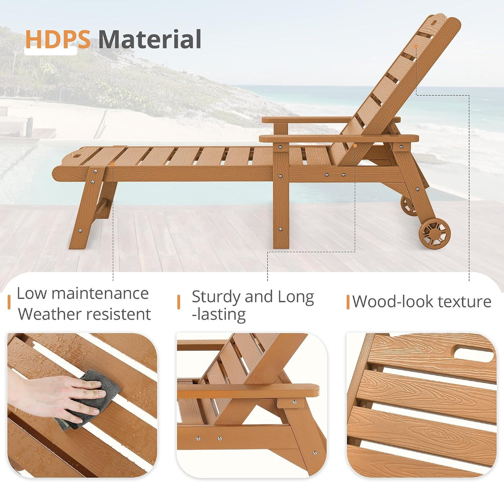 LUE BONA Outdoor Chaise Lounge, 5‑Position, 2‑Pack, Teak Color