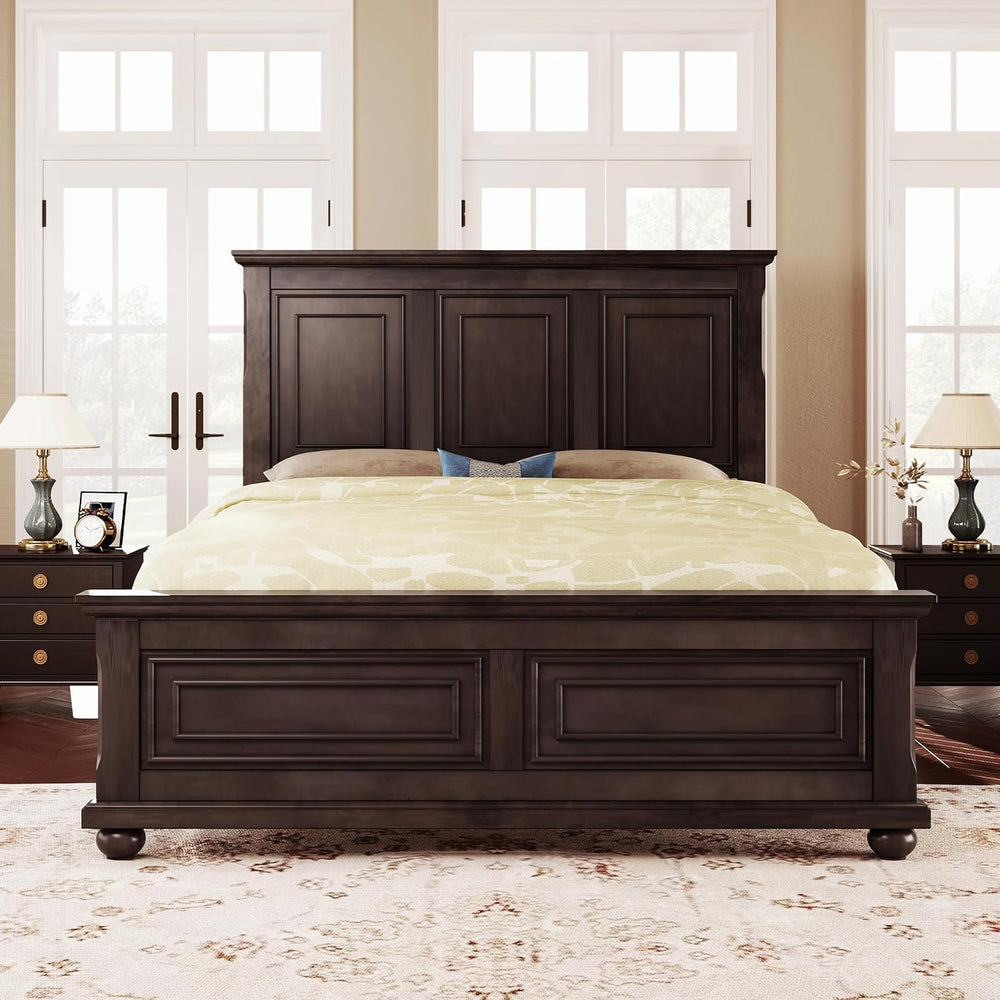 LUMISOL Mid Century Wood Platform Bed Frame, King Size Bed Frame with Headboa...