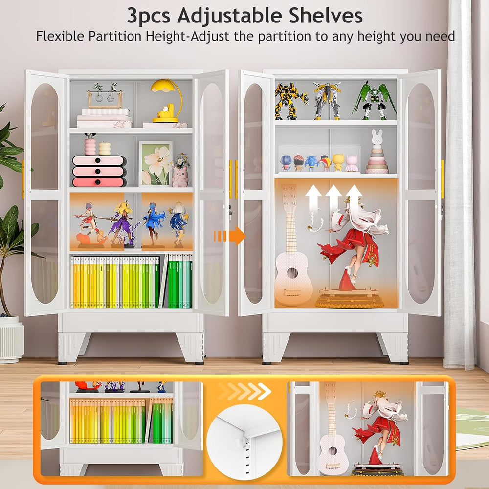 PAOFIN 47" H Locking Display Cabinet with Glass Door, Metal Cabinets wit...