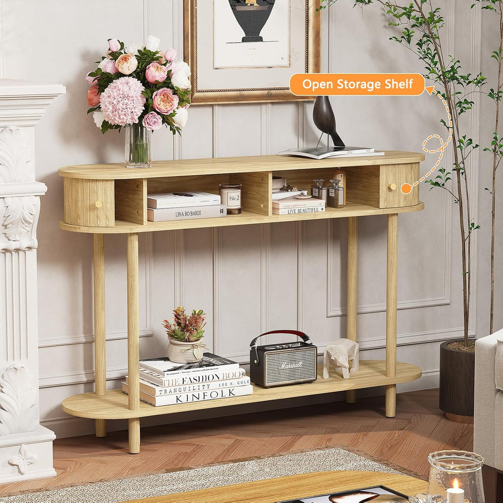 ARTPOWER Entryway Table with Storage, 47.2”, Natural Wood | Fluted Console Ta...