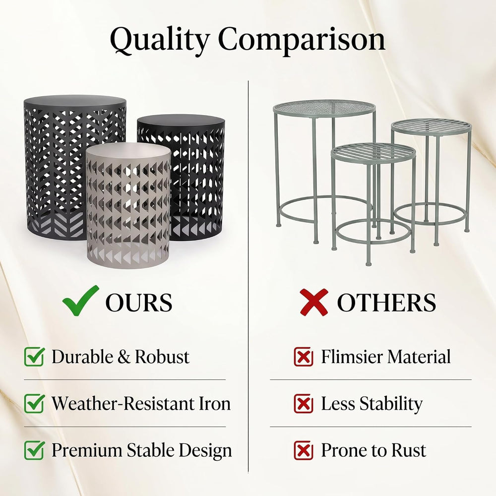 Outdoor Side Table Set of 3 Round Metal Nesting Tables, Patio End Table Black...