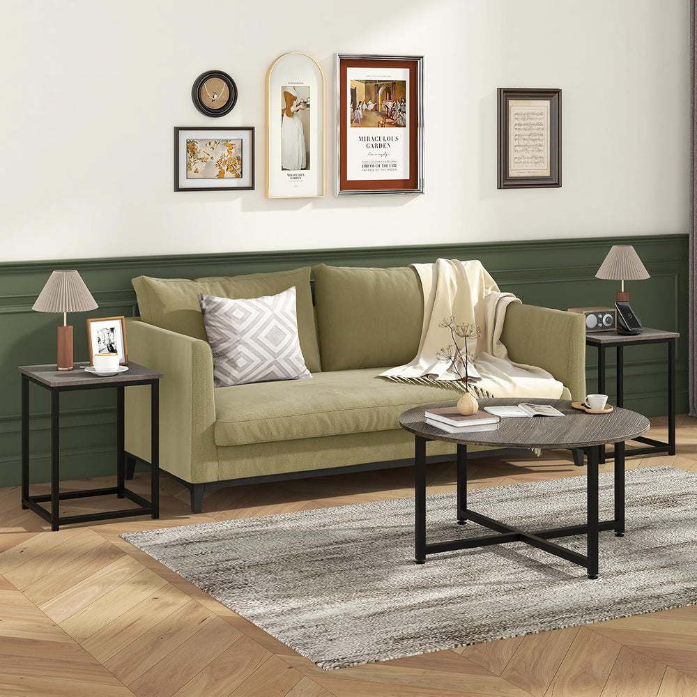 GIANTEX Round Nesting Table Set of 3, Farmhouse Living Room Table Set, Oak | ...