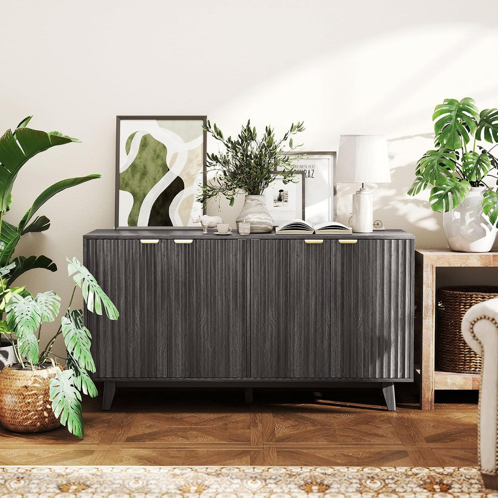 HOMCOM Fluted Sideboard Buffet Cabinet, 55" Modern Accent Console Cabine...