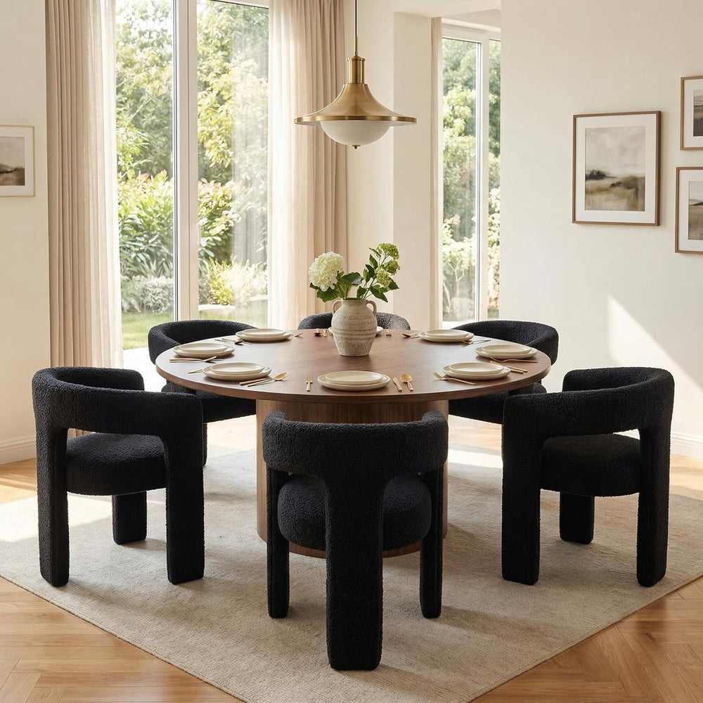 HNY Modern Barrel Kitchen & Dining Room Chairs Set of 6, Sherpa Upholster...