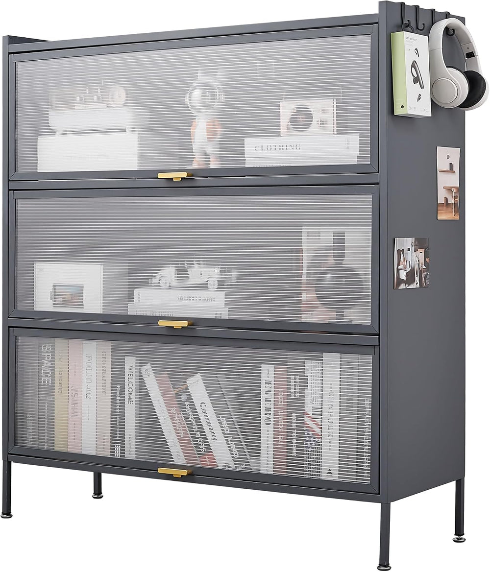 3 Tier Pantry Storage Cabinet with PC Glass Doors Baker Rack Kitchen Storage ...
