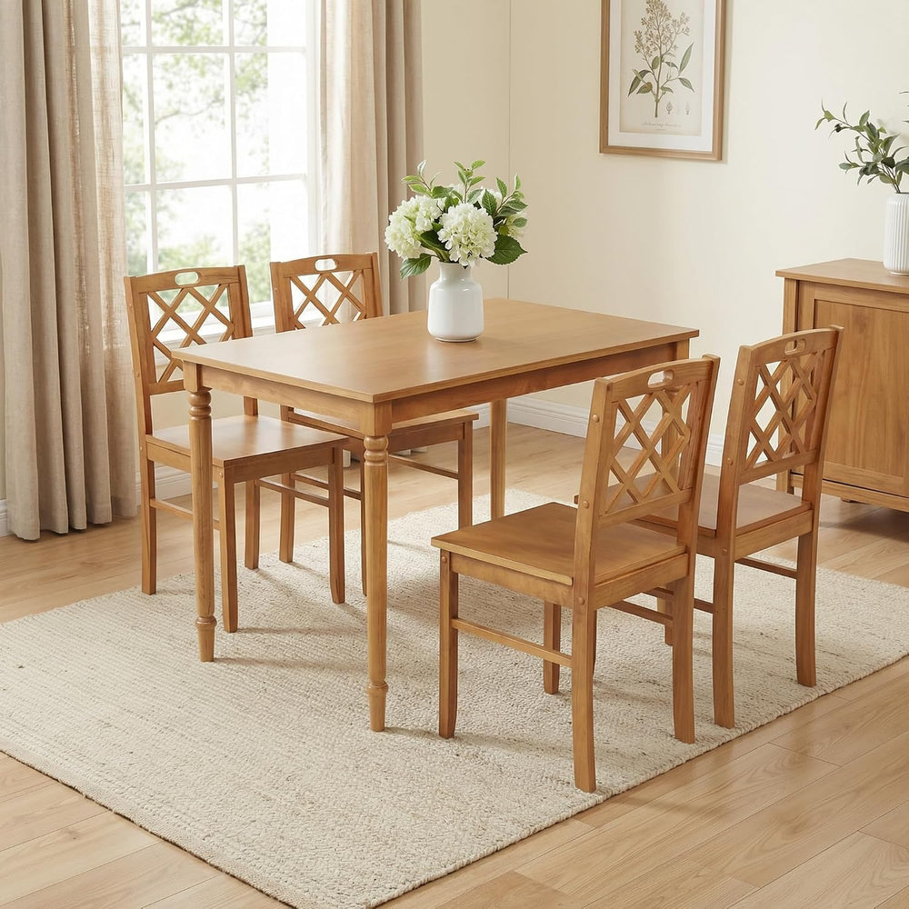 5-Piece Wood Dining Table Set for 4, Farmhouse Rectangular Kitchen Table
