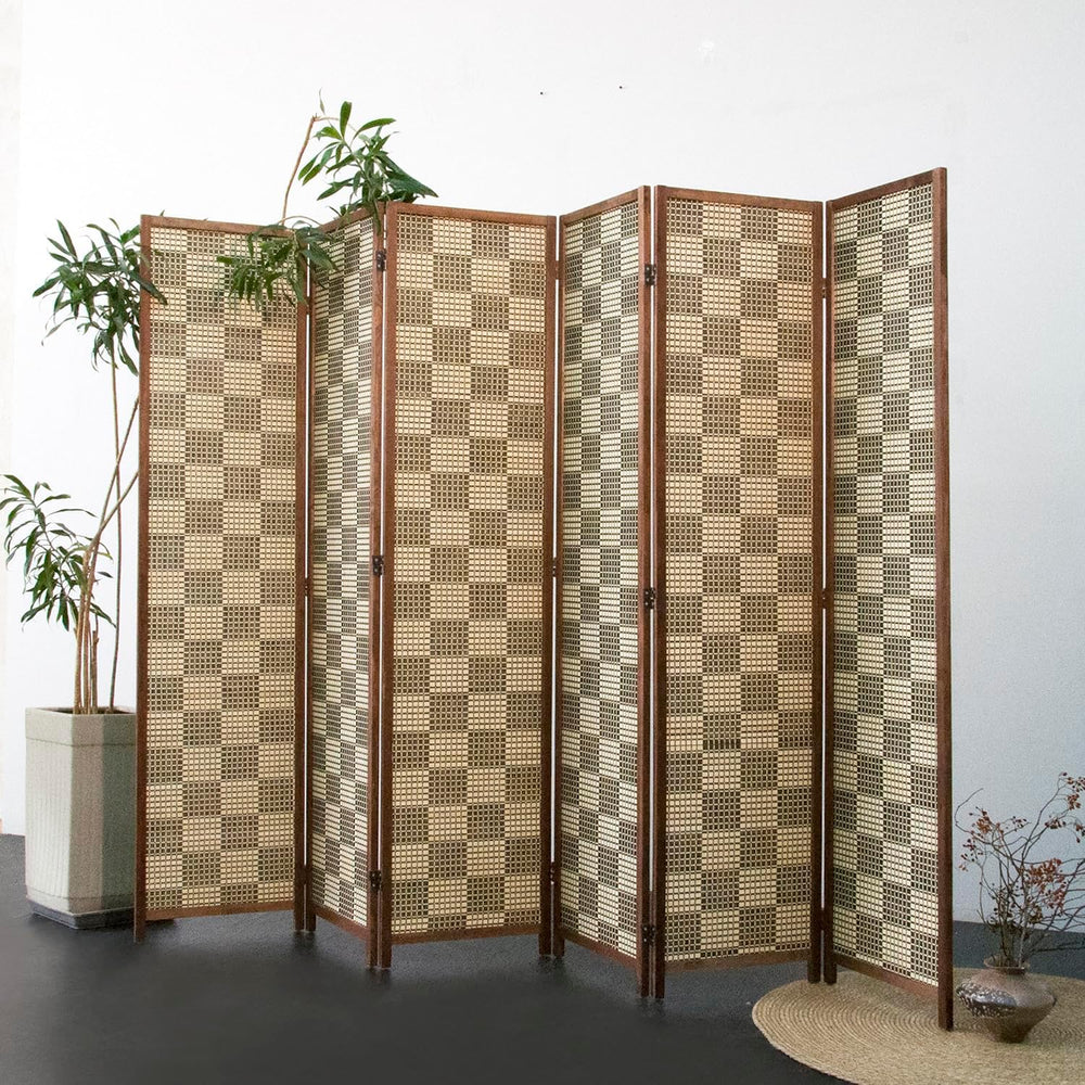 Furnnylane 6 Panel Bamboo Room Divider – 5.6 ft Tall Double-Sided Folding Pri...