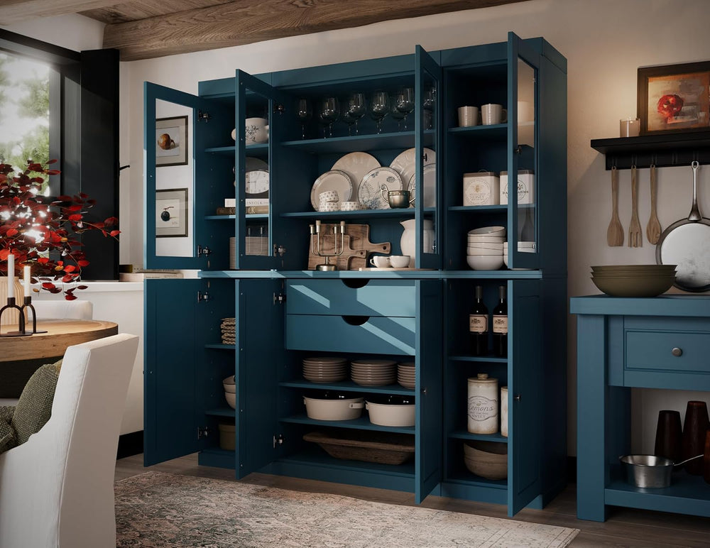 Palace Imports 100% Solid Wood Kitchen Pantry with 2-Drawer Kit, Teal Blue, 6...
