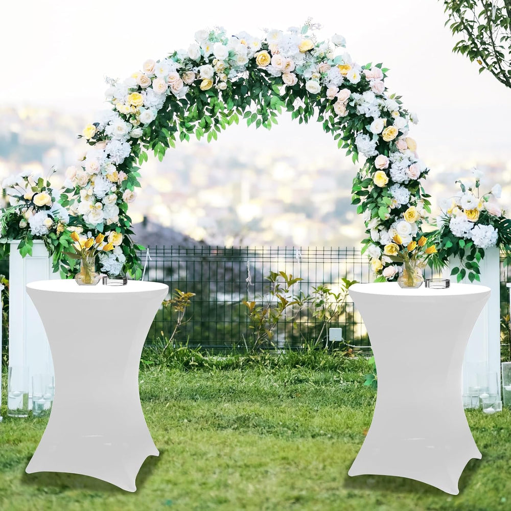 2 Pack 32in Round Bar Height Cocktail Table with 2 White Covers
