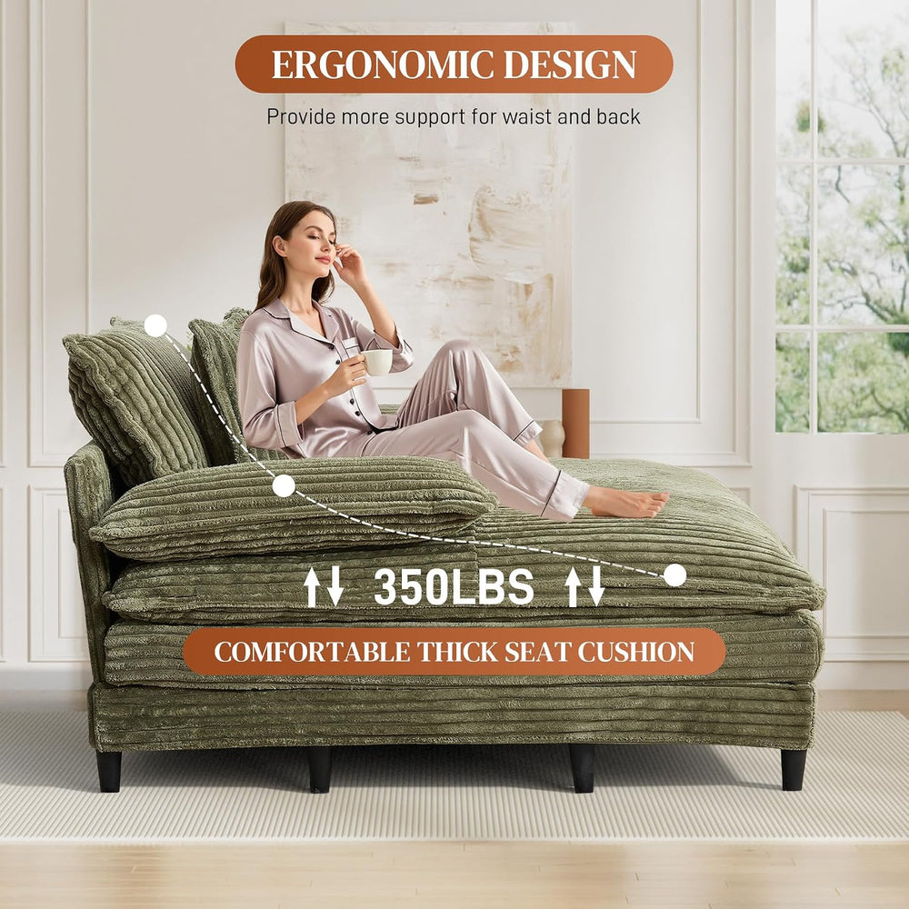 Rophefx 54" Oversized Chaise Lounge, Adjustable Corduroy Sofa Bed,Green ...