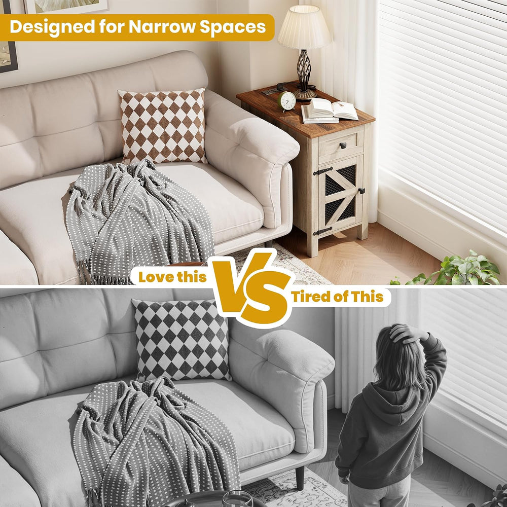 HAIOOU Farmhouse End Table with Charging Station, Narrow Side Tables with Sto...