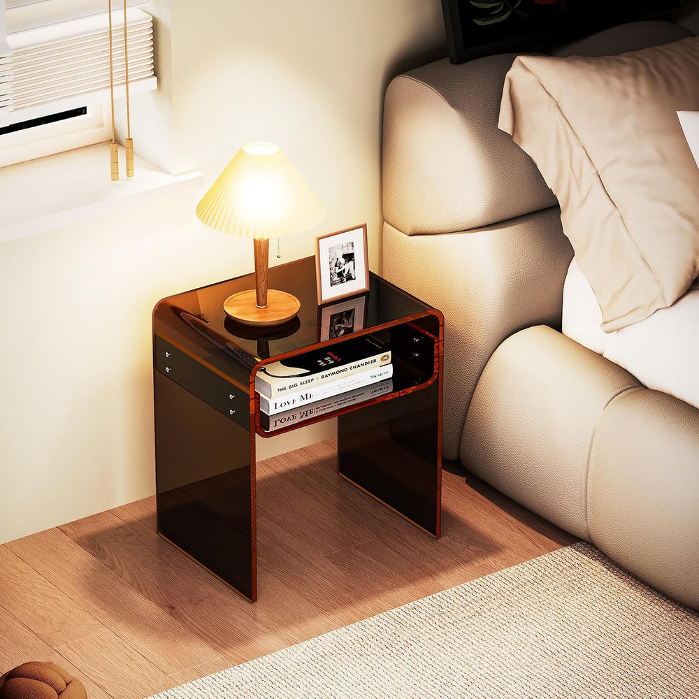 Clear Acrylic End Table 2-Tier Bedside Nightstand for Living Room Bedroom (1,...