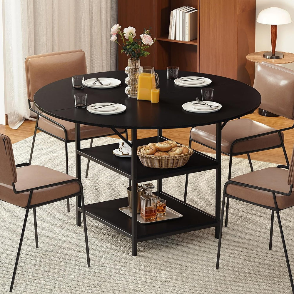 GOFLAME Round Dining Table for 4-6 People, 47” Kitchen Table with 2-Tier Stor...