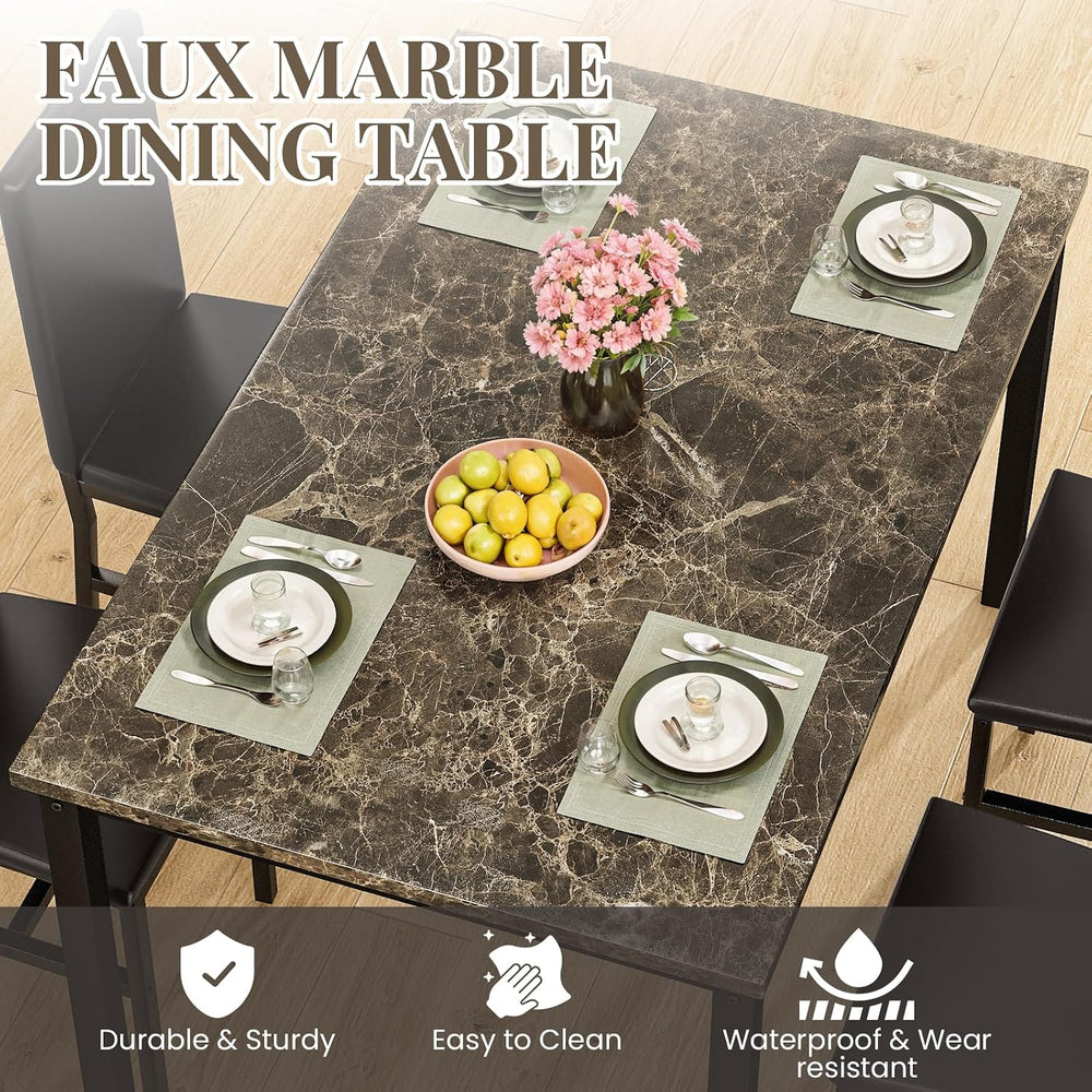 Lamerge Dining Table Set for 4, Faux Marble Table and 4 PU Leather Chairs, Ki...