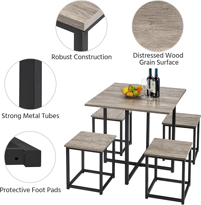 Yaheetech Dining Table Set for 4 Industrial Kitchen Table with 4 Chairs, Spac...