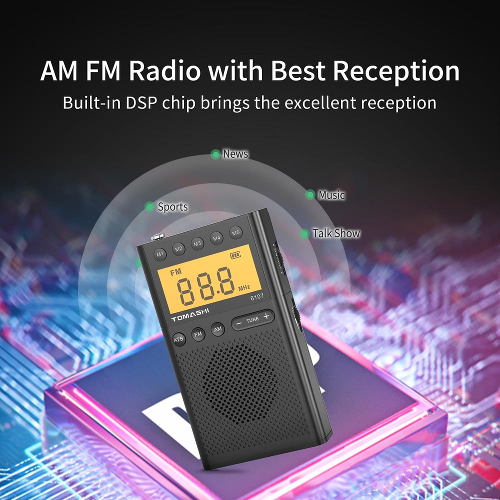 TOMASHI Portable AM FM Radio, Small Battery Operated Personal Radio