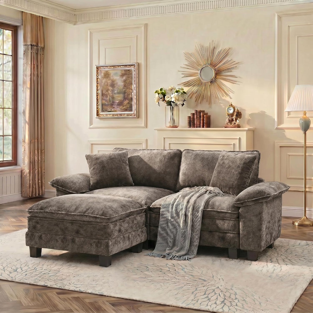 PHI VILLA 87.5" Oversized Sectional Loveseat Sofa with 1 Movable Ottoman