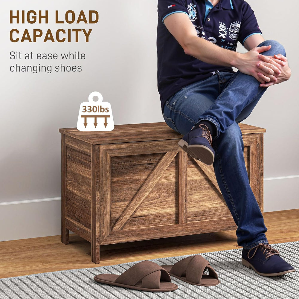 HOMCOM 30" Farmhouse Storage Bench Lift Top Storage Chest in Brown Oak |...