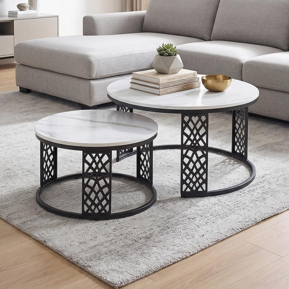 Nesting Coffee Table Black Marble Pattern Wooden with Black Frame | 31.49&quo...