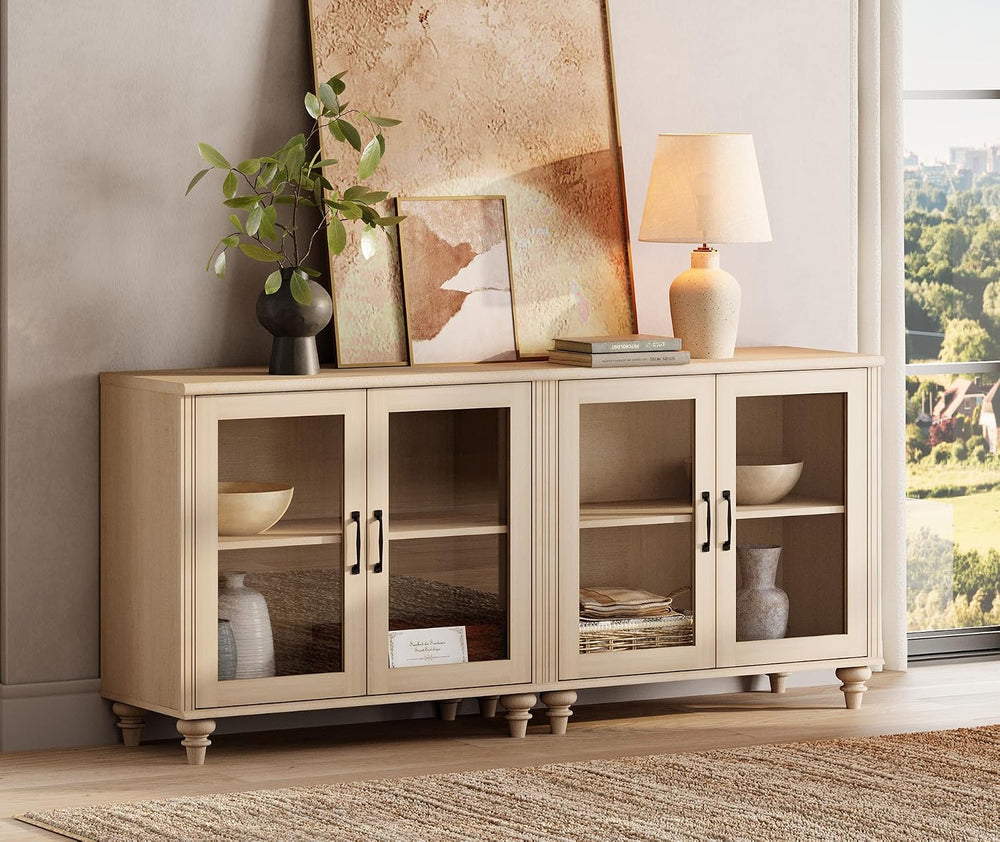 WAMPAT Farmhouse End Table with Ample Storage, Set of 2 Large Mid Century Mod...