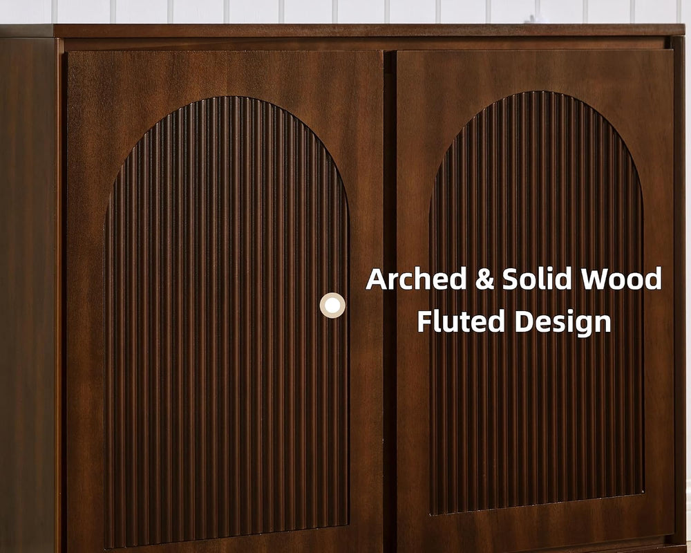 Real Walnut Veneer Sideboard Buffet,Narrow Entryway Storage Cabinet