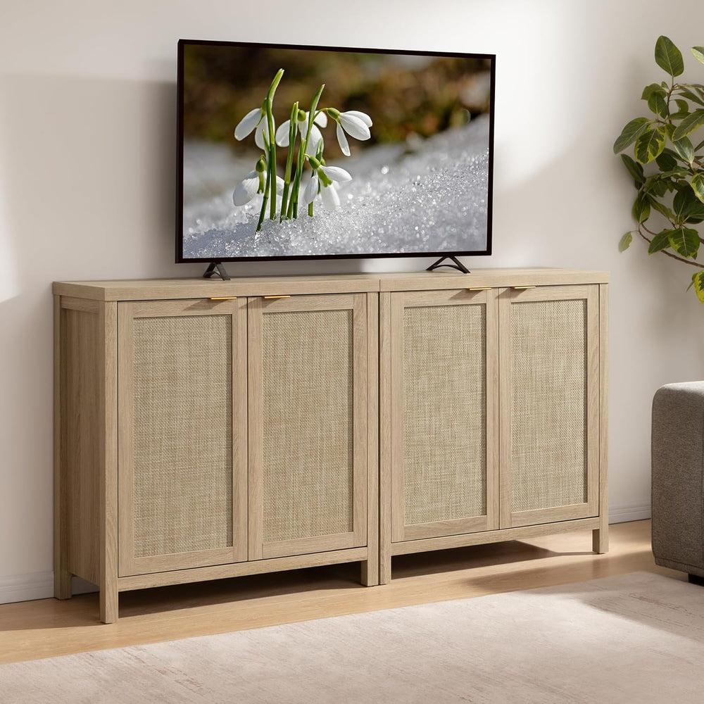 SICOTAS Rattan Sideboard Buffet Cabinet with Large Storage : Boho Credenza Co...