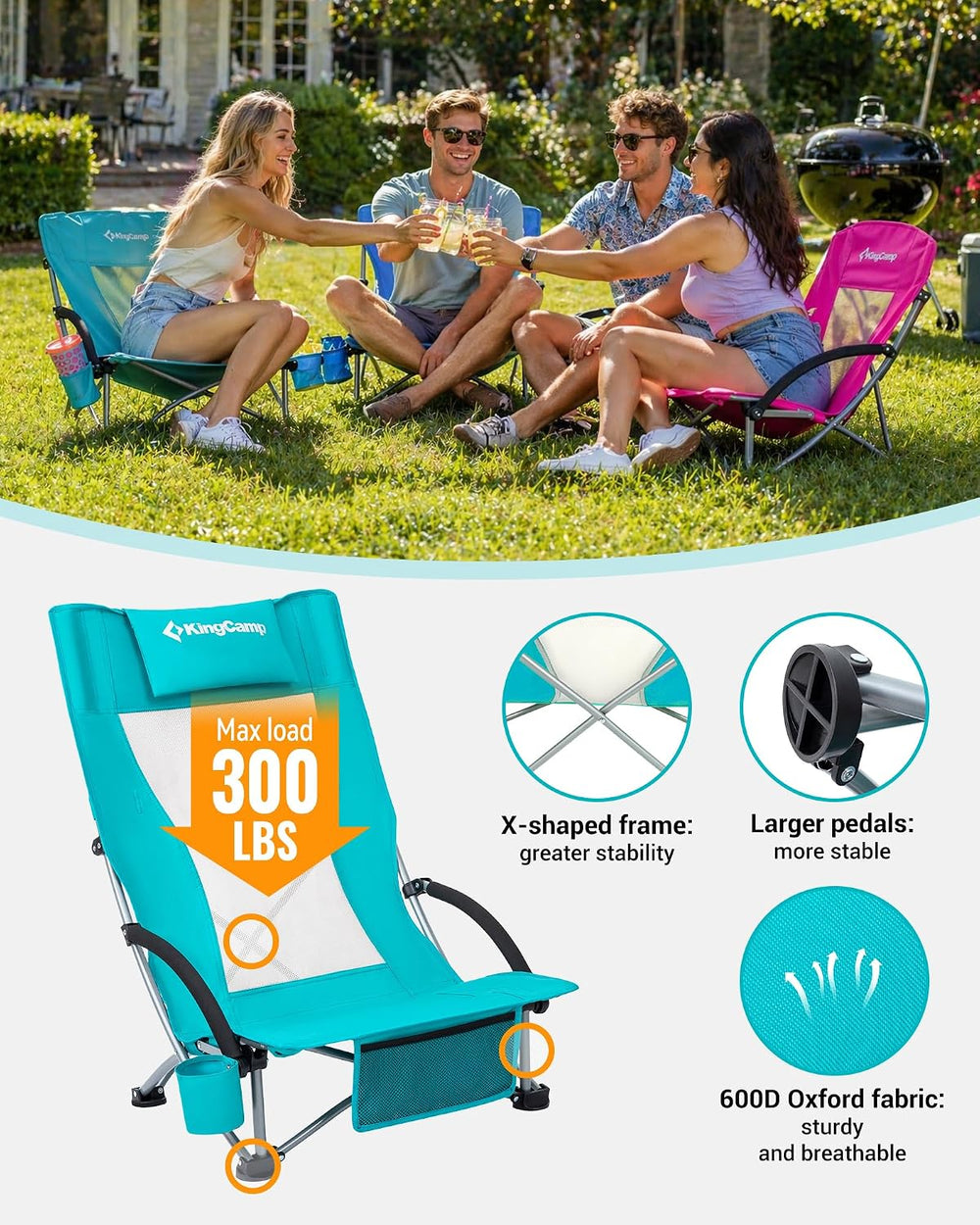 KingCamp Low Beach Chairs 2 Pack, Folding Portable Chair for Adults lightweig...