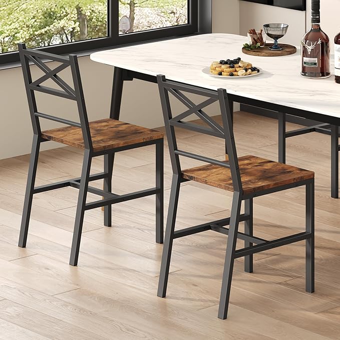 Dining Chair Set of 2, Rustic Wooden Kitchen Chairs with Backrest, Farmhouse ...