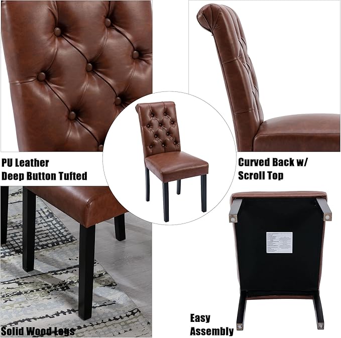 PU Leather Dining Chairs Set of 4 Upholstered Dining Room Chairs Modern Tufte...