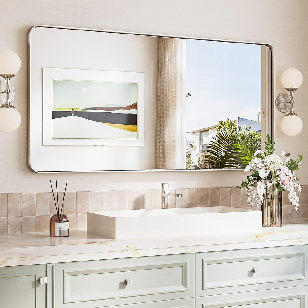TokeShimi 48x24 Brushed Nickel Bathroom Mirror for Over Sink,Bathroom Rectang...
