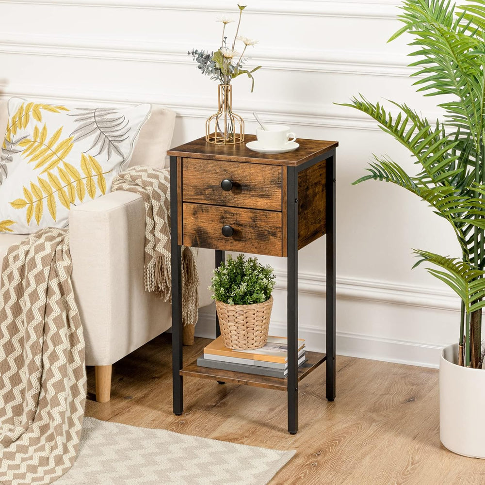 HOOBRO Tall Nightstand, End Table with 2 Drawers and Storage Shelf, Industria...