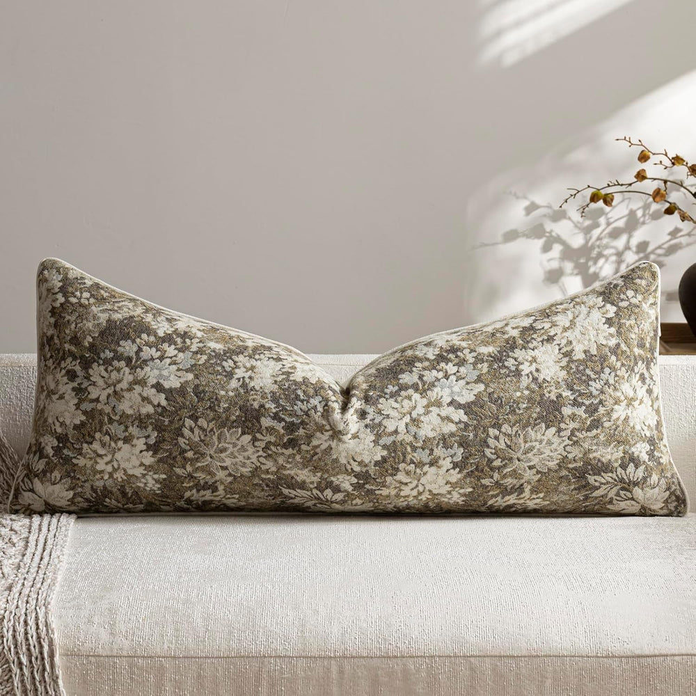 DEZENE Pack of 1 Vintage Floral Lumbar Pillow Covers 14x36 Boho Farmhouse Acc...