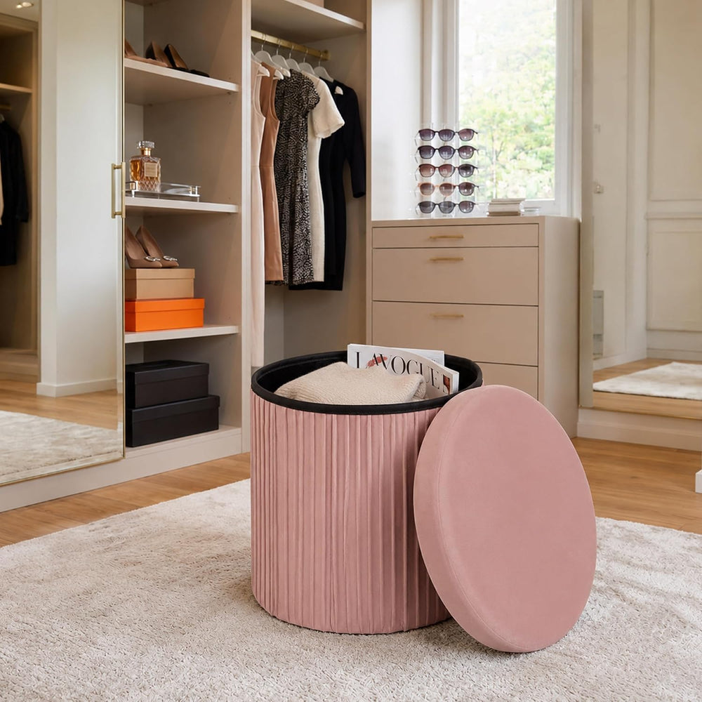 Relaxdays Velvet Stool with Storage Space Padded Foldable H 38 x D 38 cm Roun...