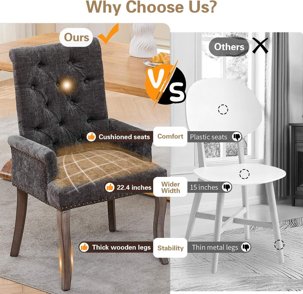 cinkehome Upholstered Dining Chairs, Dining Room Kitchen Chair with Armrest a...