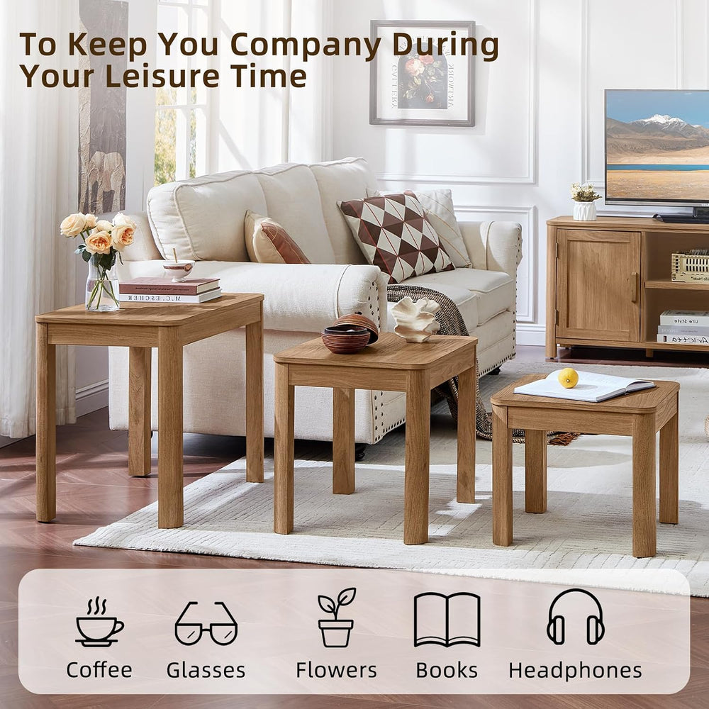 Joaxswe Farmhouse Nesting Tables Set of 3, Brown | Nesting Side Tables with R...