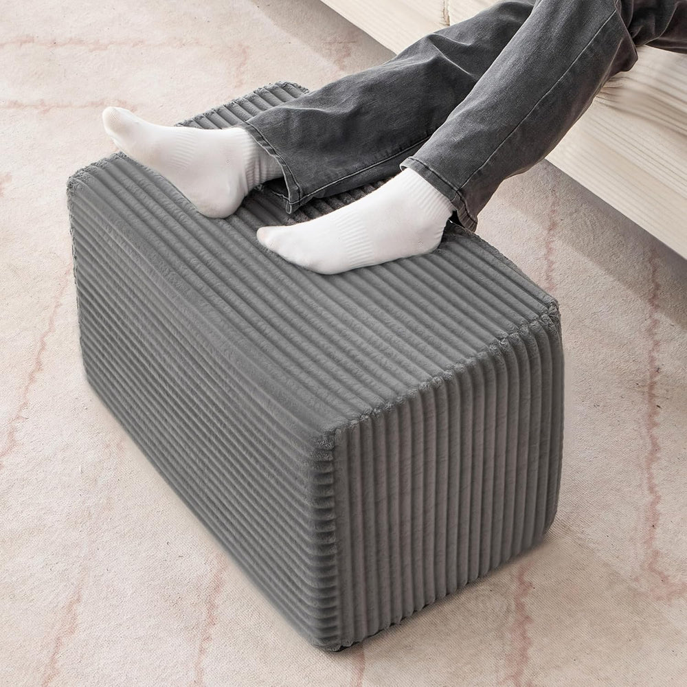 Rectangular Stuffed Pouf Ottoman Foot Rest, Corduroy Floor Pouf with Foam Chu...