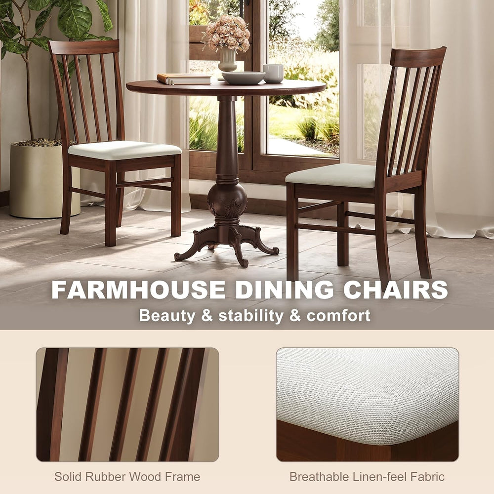 HOMCOM Wooden Dining Chairs Set, Farmhouse Upholstered Kitchen Chairs with Ru...
