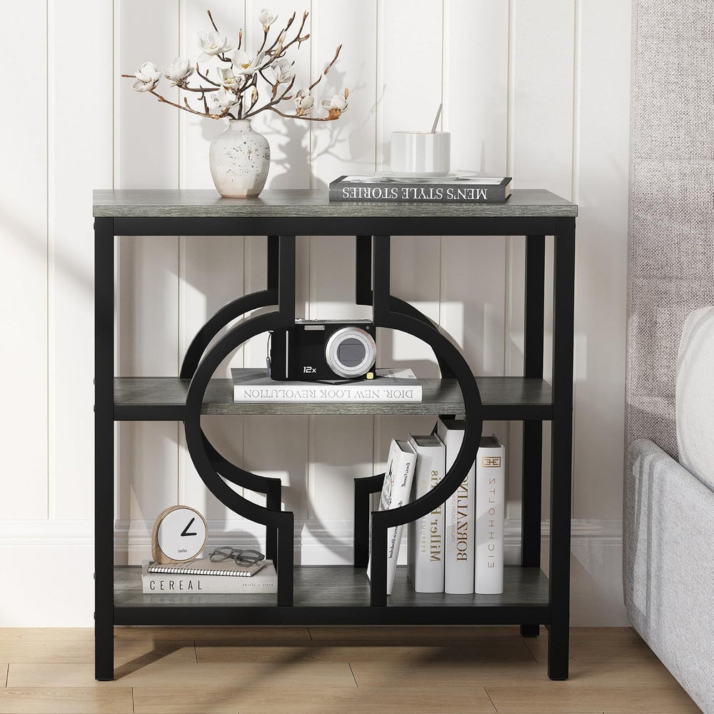 End Table Set of 2, Narrow Side Table with 3-Tier Storage Shelves, Wood Sofa ...