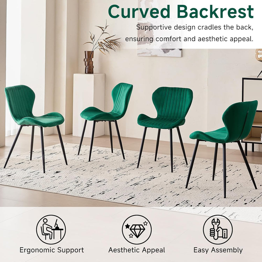 Green Velvet Dining Chairs Set of 4, Ergonomic Kitchen Chairs | Modern Uphols...