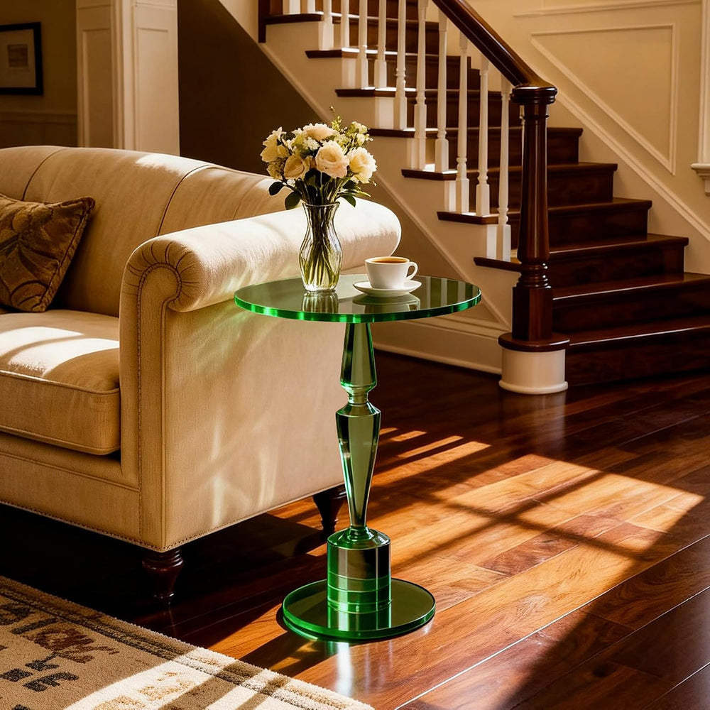 Acrylic Round Side Table, End Table Nightstand Pedestal Table for Living Room...