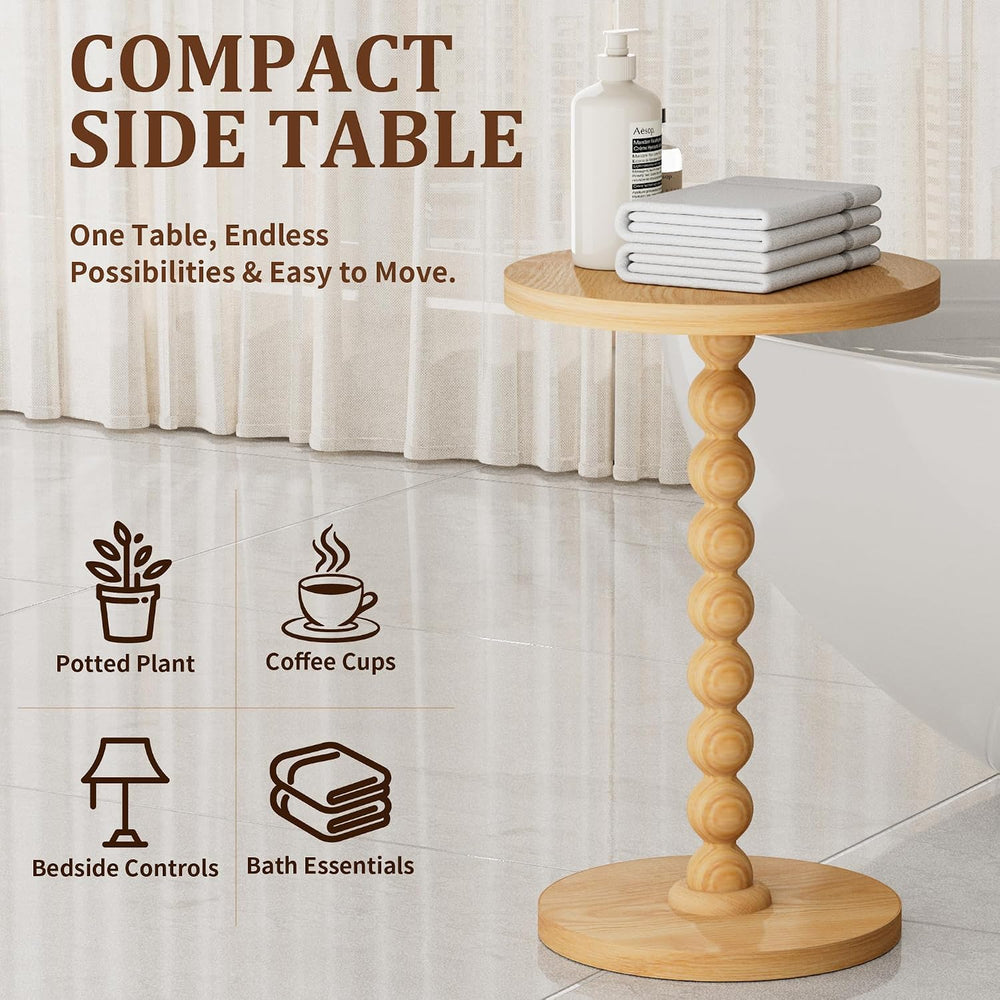 Round Side Table, Drink Table for Small Spaces, Modern Accent Nightstand with...