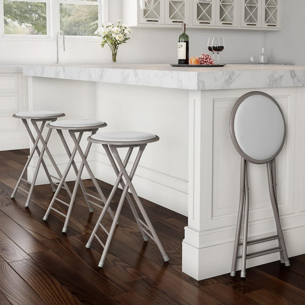 Lavish Home Folding Stool with Padded Backless Seat Set of 4, White, 24”