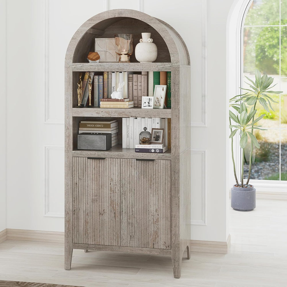 blini 70" Tall Arched Cabinet, Wooden Kitchen Pantry Arched Cabinet with...
